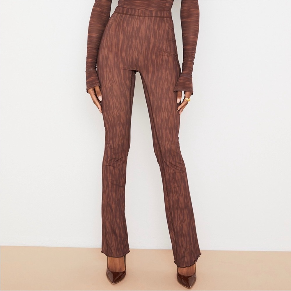 House of CB Erin chocolate print mesh flared trousers. 🤎